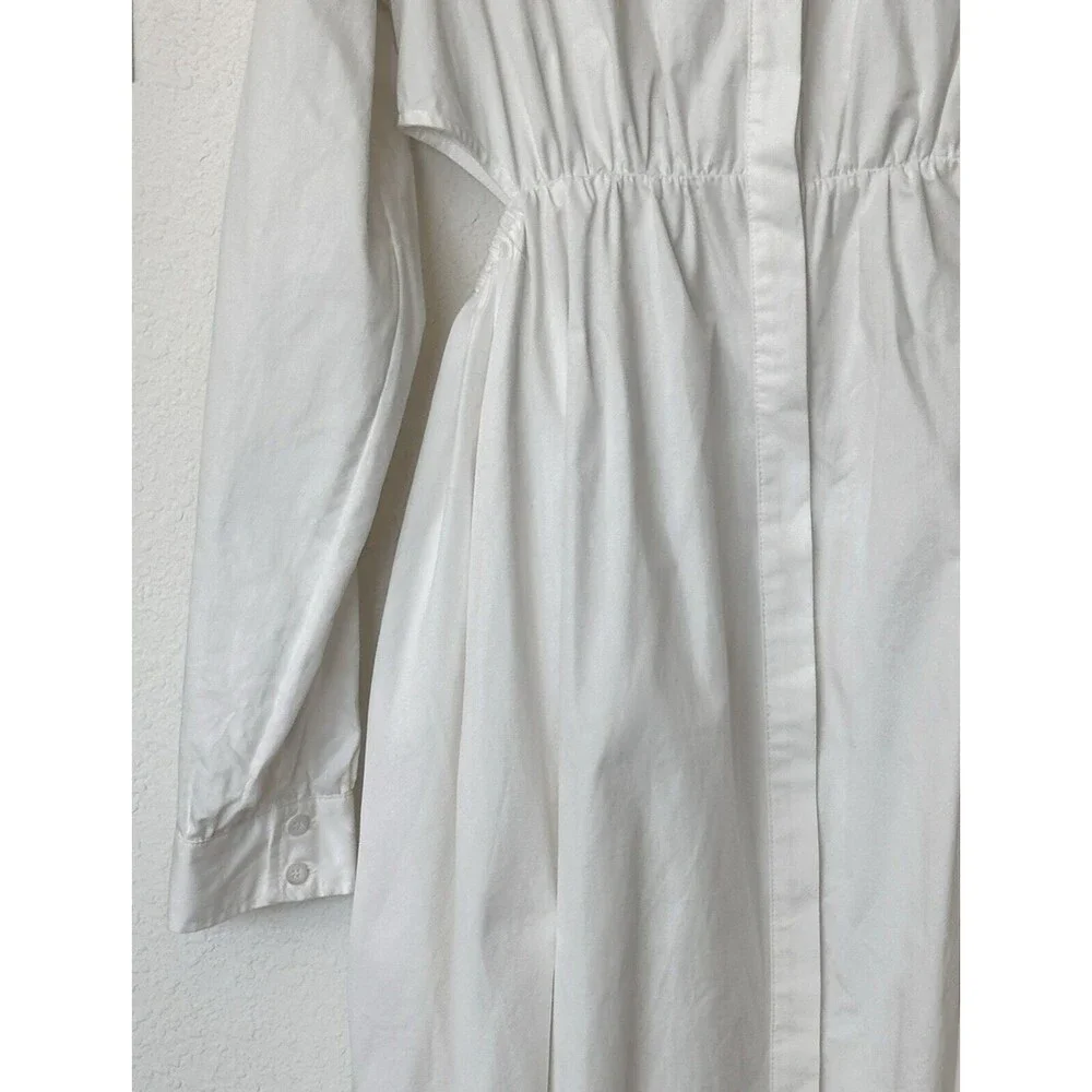 En Season M Button Front Ruched Detail Cut Out Button Down midi White Dress